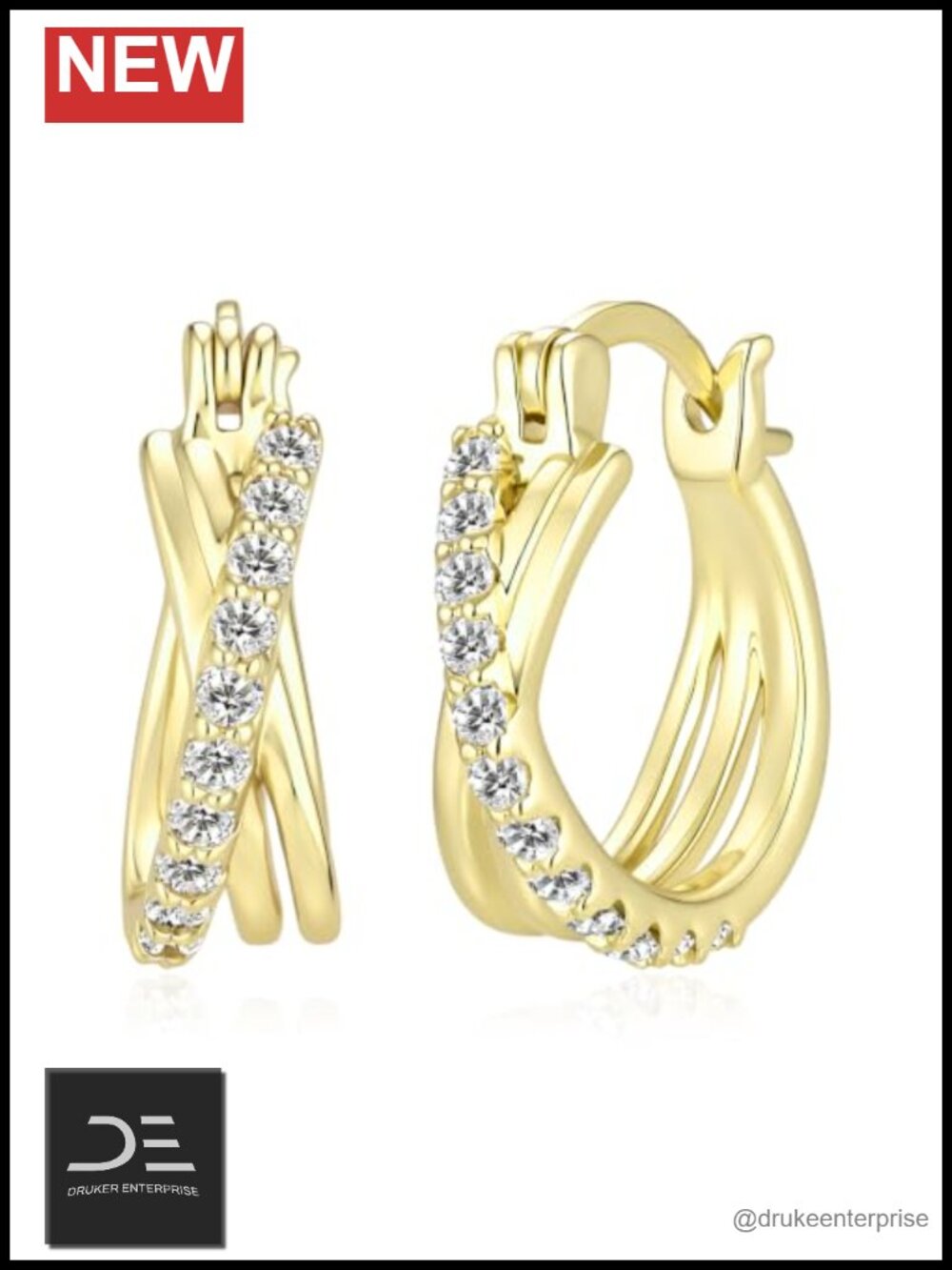 0.4 CT Lab Grown Diamond 14K Yellow Gold Plated 925 Sterling Silver Hoop